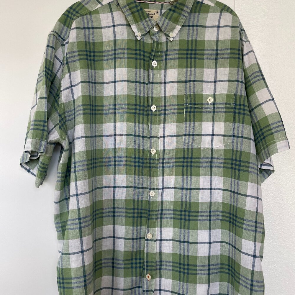 Original Weatherproof Vintage Washable Linen Plaid‎ Button Down Shirt, Size XXL